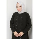 Büyük Beden Tam Boy Pelerinli Anne Elbisesi - Haki - 48