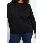 Büyük Beden Tarz Oversize Bisiklet Yaka Düşük Kol Regular Kalın Zımba Detaylı Örme Sweatshirt