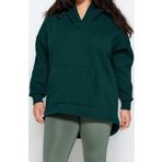 Büyük Beden Tarz Oversize Kapüşonlu Düşük Kol Regular Kalın İçi Polarlı Örme Sweatshirt