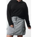 Büyük Beden Tarz Regular Dik Yaka Düşük Kol Crop Fermuarlı Selanik İnce Örme Sweatshirt