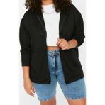 Büyük Beden Tarz Relaxed Kapüşonlu Düşük Kol Uzun Fermuarlı İnce Örme Sweatshirt