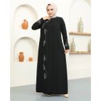 Büyük Beden Taş Detaylı Anne Elbisesi - Siyah / E0129 - 54
