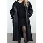 Büyük Beden Tasarım Düz Astarlı Yaka Uzun Oversize Ceket Kadın Fit Maxi Boy Suni Deri Trençkot