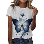 Büyük beden tişört, kadın, beyaz, kelebek baskılı, kısa kollu, tunik bluz, yazlık tişört, gündelik, yuvarlak yaka, gömlek, bluz, basic üst giyim, bol, gündelik, bluz, üst giyim, Mavi #1., M