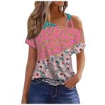 Büyük beden tişört, kadın, seksi, omzu açık, kısa kollu, tunik bluz, tişört, moda, renkli baskı, yazlık tişört, genç, kız spor tişörtü, bol, boş zaman, gömlek, bluz, üst giyim, 1-siyah, XXL