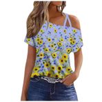 Büyük beden tişört, kadın, seksi, omzu açık, kısa kollu, tunik bluz, tişört, moda, renkli baskı, yazlık tişört, genç, kız spor tişörtü, bol, boş zaman, gömlek, bluz, üst giyim, 3 siyah, XXL