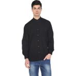 Büyük Beden Uzun Kol Şile Bezi Hakim Yaka Tek Cepli Erkek Yazlık Gömlek Siyah 3003 - 4XL