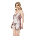 Büyük Beden Vizon Saten Babydoll Şort Takımı - VİZON - 3XL