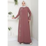 Büyük Beden Yaprak Taşlı Anne Elbisesi Kiremit HM2350 - 44