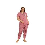 Büyük Beden%100 Pamuk Düğmeli Kadın Pijama Takımı – Rahat ve Şık Gömlek Pijama Tasarımı Pembe 4XL