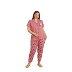Büyük Beden%100 Pamuk Düğmeli Kadın Pijama Takımı – Rahat ve Şık Gömlek Pijama Tasarımı Pembe 5XL