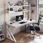 Büyük Beyaz Çalışma Masası Hutch Ev Ofis İş İstasyonu ve Oyun Masası L100CM Metal Çerçeve Depolama Rafı Verimli Çalışma Alanı için Modern Yazı Masası