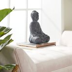 Büyük Beyaz Yıkanmış Siyah Kil Buda Heykeli Masa Dekoru, 8" x 12"