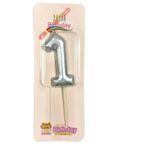 Büyük Boy 1 Rakam Gümüş Mum 12Cm