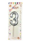 Büyük Boy 3 Rakam Gümüş Mum 12Cm