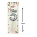Büyük Boy 5 Rakam Gümüş Mum 12Cm