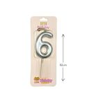 Büyük Boy 6 Rakam Gümüş Mum 12Cm