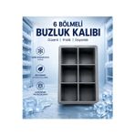 Büyük Boy 6'Lı Silikon Küp Buz Kalıbı – Dev Buz Küpleri İçin Esnek Ve Dayanıklı Buz Yapma Kalıbı – İçecek, Kokteyl Ve Viski Buzu Füme