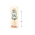 Büyük Boy 8 Rakam Gümüş Mum 12Cm
