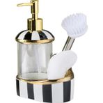 Büyük Boy Cam Hazneli Porselen Mutfak Set Sıvı Sabunluk Çizgili 900ml 40082