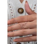Büyük Boy Gezegen Kolye Rose Altın Kaplama 925 Ayar Gümüş Uvps100863