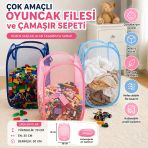 Büyük Boy Katlanabilir Oyuncak Filesi Ve Çamaşır Sepeti 70Cm Çok Amaçlı File Hurç Kirli Çamaşır Sepet
