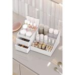 Büyük Boy Makyaj ve Kozmetik Organizer, Çekmeceli, Beyaz, 35 cm - Ahşap - Bej - Siyah