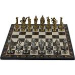Büyük Boy Metal Ingiliz Satranç Takımı Parlak ve Katlanır Ceviz Desenli Mdf Satranç Tahtası (43X43 Cm.)