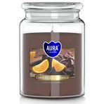 Büyük cam çikolata kokulu mum, turuncu, 100 saat yanma, tatlı kokulu mum, kapaklı, 14 cm yüksekliğinde, çap 9,9 cm