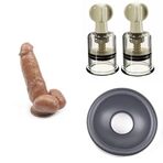 Büyük Çaplı Dildo Emme Tabanı + Meme Ucu Emiciler 3 cm + Penis Pompası Yedek Conta
