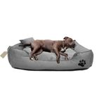 Büyük Irk Köpek Yatağı Ultrasoft Yıkanabilir Yüksek Kaliteli Kumaş Pati İşlemeli - 70 x 90 cm - Gri