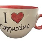 Büyük Kapuçino Kupa I LOVE CAPPUCCINO Taşlı Seramik Kupa Orijinal Sevgililer Günü, Doğum Günü, Anneler Günü, Kahvaltı için Kapuçino Kupası (Beyaz-kırmızı)