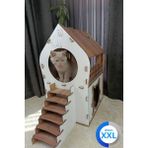 Büyük Kedi Evi, Beyaz Kahverengi, Merdivenli, Iki Katlı, Mdf, 83×81×40 cm - Seçenek 1