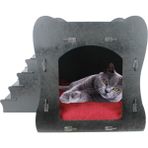 Büyük Kedi Evi Dekoratif Ahşap Dayanıklı 50X35 cm Kedi Yatağı Merdivenli Model - Siyah