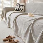 Büyük krem rengi su geçirmez koltuk örtüsü, 180 x 340 cm, yumuşak balıksırtı şönil, püsküllü, 1 4 kişilik kanepe ve sandalye kılıfı için idealdir.