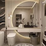 Büyük LED Arkadan Aydınlatmalı Banyo Aynası, Akıllı Buğu Önleyici Duvar Aynası, 3 Renk Karartma, Şık Yarım Daire Tasarımı, 70x100 cm, Modern Giyinme Alanları için Mükemmel