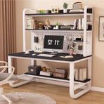 Büyük Metal Çerçeve Depolama Rafı - Kitaplık ve Kafesli Çok Yönlü Ev Ofis Masası Pegboard ile Şık Yazı Çalışma Masası (Siyah/Beyaz 99,8 x 59,9 x 177,8 cm)