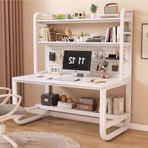 Büyük Metal Çerçeve Depolama Rafı - Kitaplık ve Kafesli Ev Ofis Bilgisayar Masası Pegboard ile Çok Fonksiyonlu İş İstasyonu Yazı Masası (Beyaz 99,8 x 59,9 x 177,8 cm)