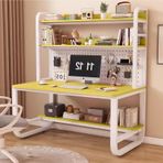 Büyük Metal Çerçeve Depolama Rafı - Kitaplık ve Kafesli Ev Ofis Masası Pegboard Bilgisayar İş İstasyonu ile Şık Yazı Masası 89,9 cm x 59,9 cm x 177,8 cm (Sarı Beyaz)