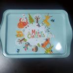 Büyük Metal Tepsi, Noel Temalı, Merry Christmas Desenli, 33x22 cm, Dayanıklı Metal Malzeme, 4 Kişilik Servis Tepsisi