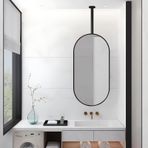 Büyük Oval Asma Duvar Aynası, Makyaj için Tavana Monte Asma Çubuklu Özelleştirilebilir Siyah Yüzen Banyo Aynası 40 cm x 60 cm