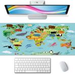 Büyük Oyun Fare Altlığı, Genişletilmiş XL Fare Altlığı, Kaymaz Kauçuk Tabanlı Klavye Mouse Mat İş, Oyun, Ofis, Ev için Masa Pedi, 80 x 30 cm, Dünya Hayvan Haritası