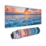 Büyük Oyun Fare Altlığı, Kaymaz Kauçuk Tabanlı Fare Altlığı Dikişli Kenarlar, Klavye Mouse Mat İş, Oyun, Ofis için Masa Pedi, 31,5 x 12 inç - Gün Batımı veya Gün Doğumu Plaj Dalgası