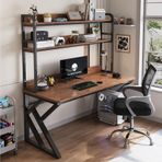 Büyük PC Masası Hutch Ev Ofis İş İstasyonu ve Oyun Masası Metal Çerçeve Depolama Rafı Siyah-Koyu Ceviz 80 CM - Verimli Çalışma Alanı için Şık Çalışma Yazı Masası