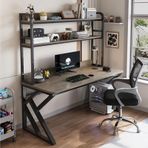 Büyük PC Masası Hutch Ev Ofis Yazı Masası ve Oyun İş İstasyonu Metal Çerçeve Depolama Rafı Verimli Çalışma ve Çalışma Kurulumu için Şık Siyah ve Gri 140 cm