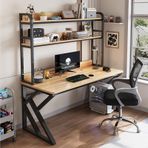 Büyük PC Yazı Masası Hutch Ev Ofis İş İstasyonu ve Oyun Masası Metal Çerçeve Depolama Rafı Siyah ve Açık Ceviz 120 cm - Şık ve İşlevsel Çalışma Alanı Mobilyaları