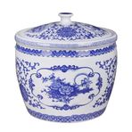 Büyük Seramik Gıda Saklama Kapları, Kapaklı Seramik Pirinç Kavanozu, Mavi ve Beyaz Porselen Çin Retro Seramik Kova, Tahıl, Un, Şeker, Kahve için (20 * 19 cm/8 * 7,5 inç)