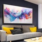 Büyük Soyut Resim Oturma Odası Duvar Dekoru için Sanatsal Baskı Renkli Modern Kanvas Poster Altın Çerçeveli Büyük Boy Duvar Sanatı Asmaya Hazır 100x200 cm
