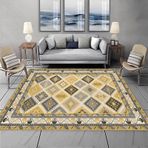 Büyük Vintage Desenli Alan Halısı 200 x 250 cm Oturma Odası ve Yatak Odası için Yıkanabilir Halı Paspası Siyah, Gri, Krem ve Hardal Sarısı