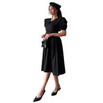 Büyük Yakalı Kloş Poplin Elbise (Siyah, XL)